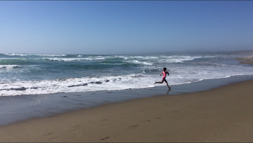 Running away on the beach